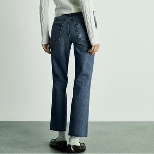 Mango Blanca Straight Fit Cropped Jeans with Frayed Bottom Edge - size 12